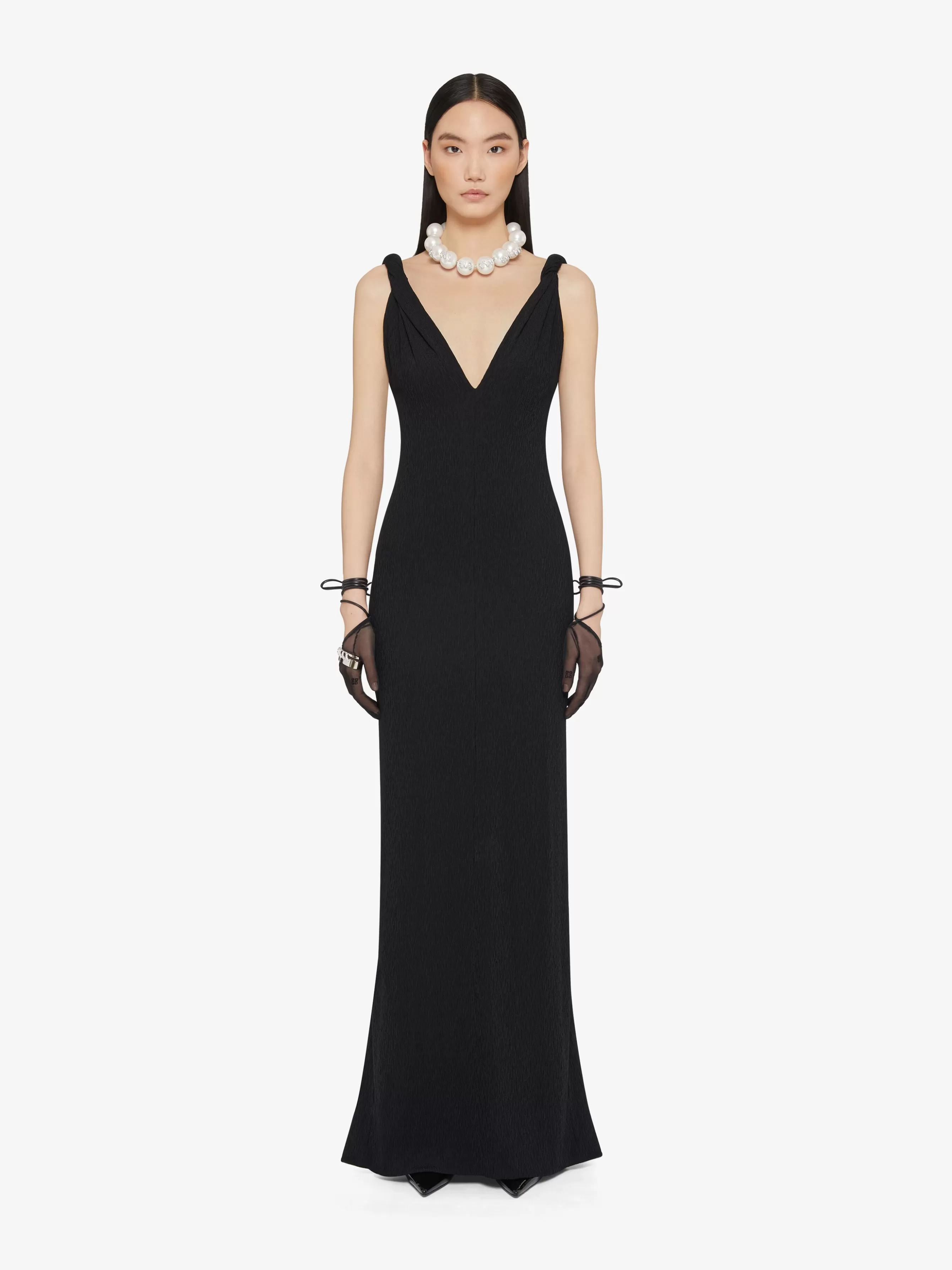 GIVENCHY Dresses-Dress with twisted straps in jersey with pearls and crystals