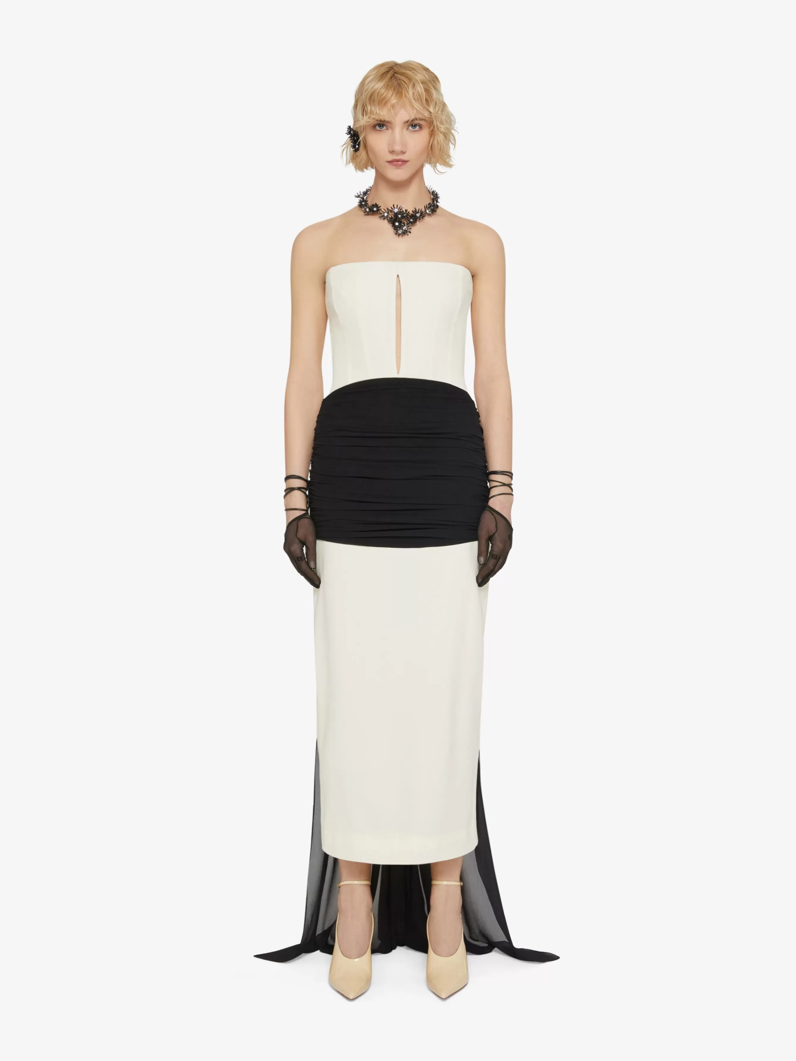 GIVENCHY Dresses-Evening bustier draped dress in crepe with satin and silk train