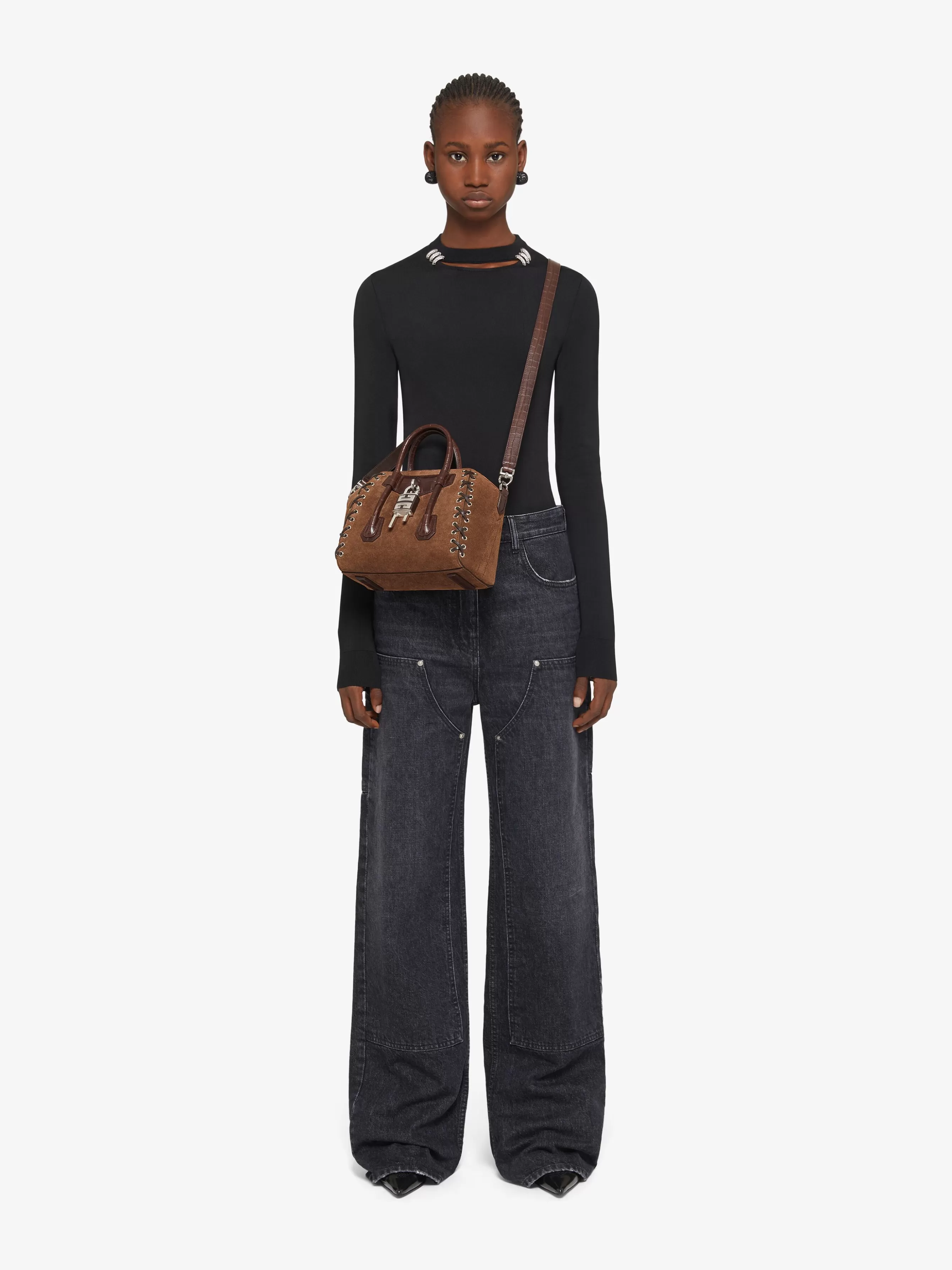 Men/Women GIVENCHY Antigona | Cross-body Bags-Mini Antigona Lock bag in corset style suede