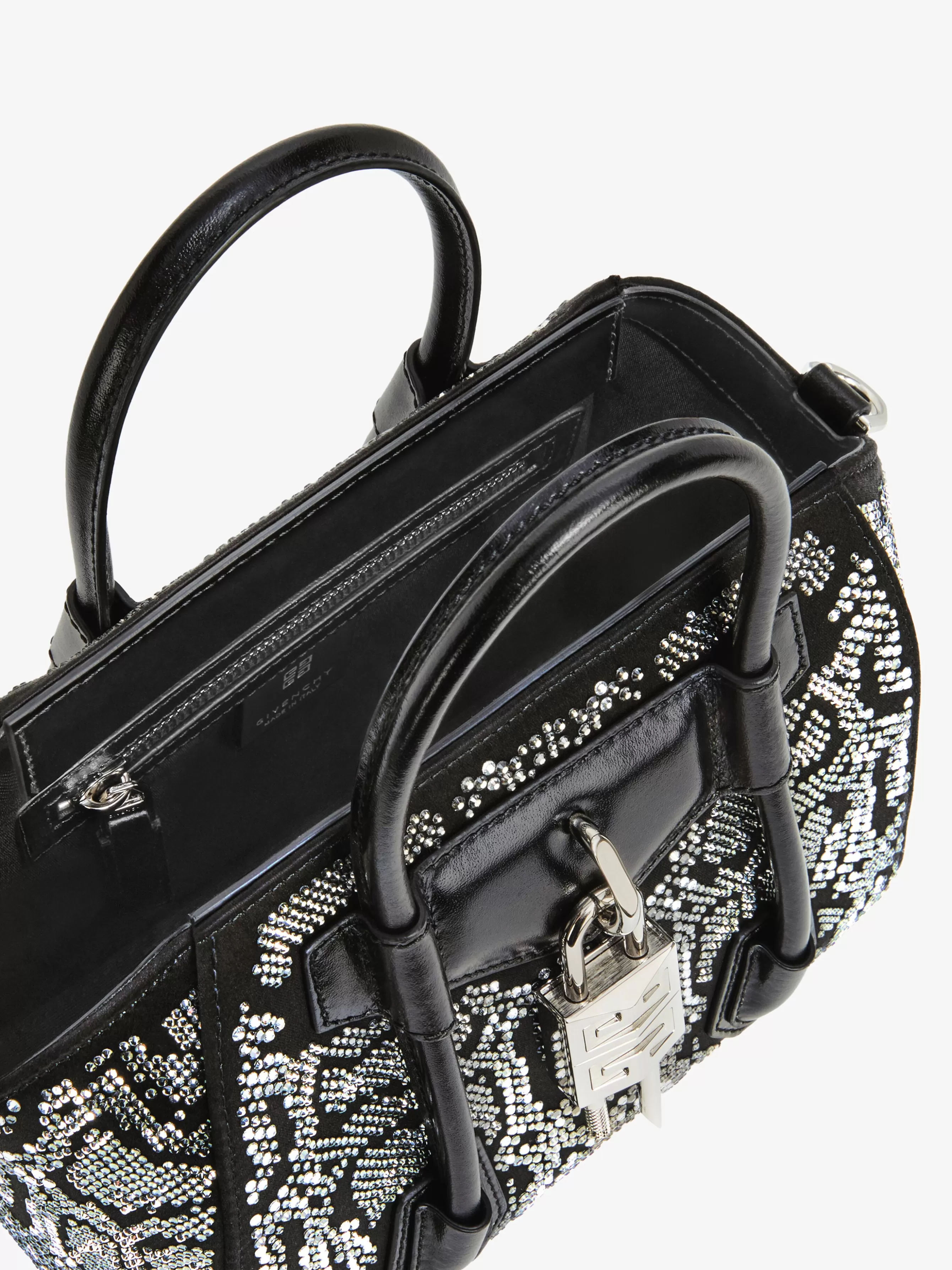 Women GIVENCHY Antigona | Mini & Micro bags-Mini Antigona Lock bag in satin with python effect strass