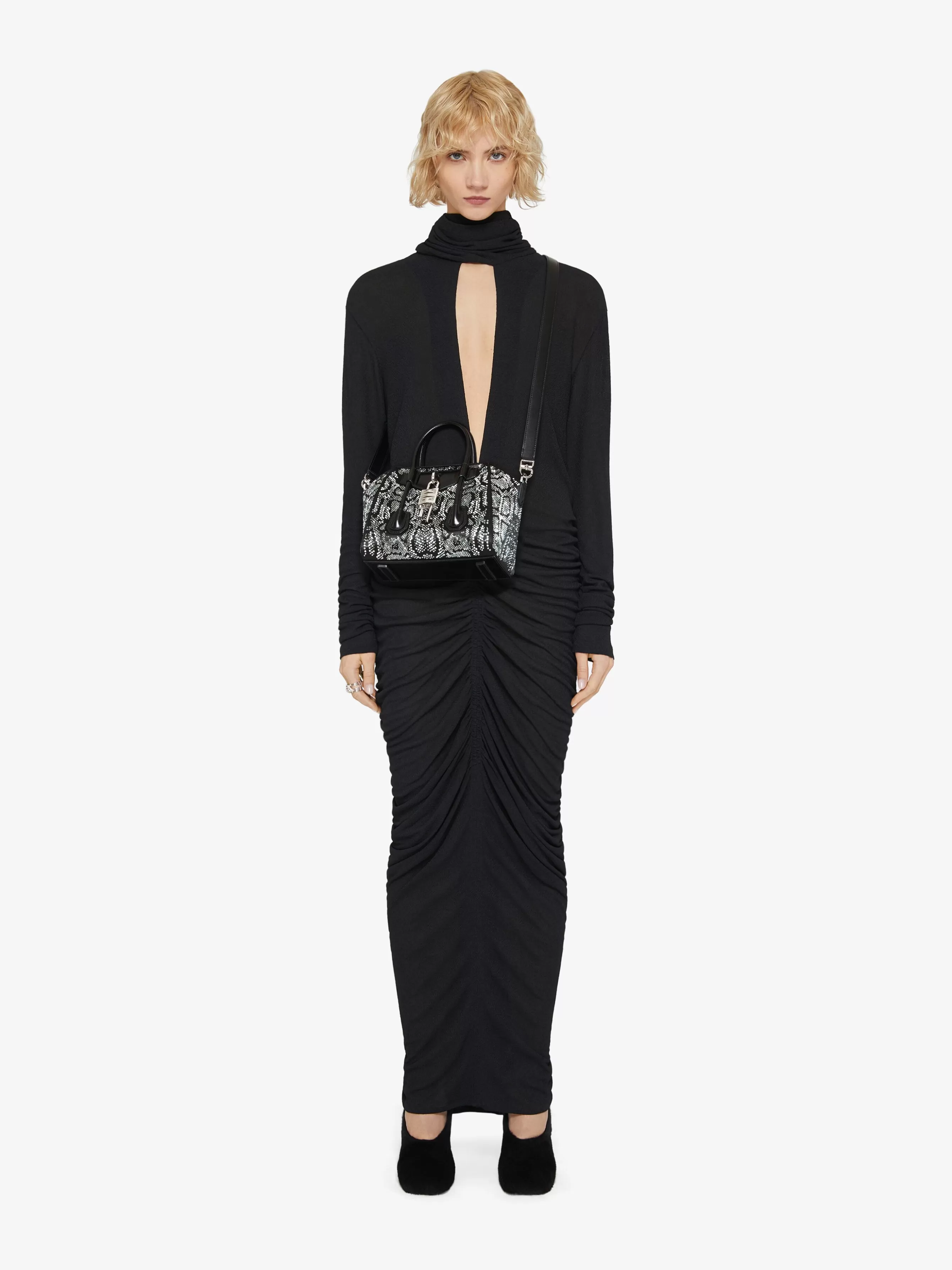 GIVENCHY Cross-body Bags-Mini Antigona Lock bag in satin with python effect strass