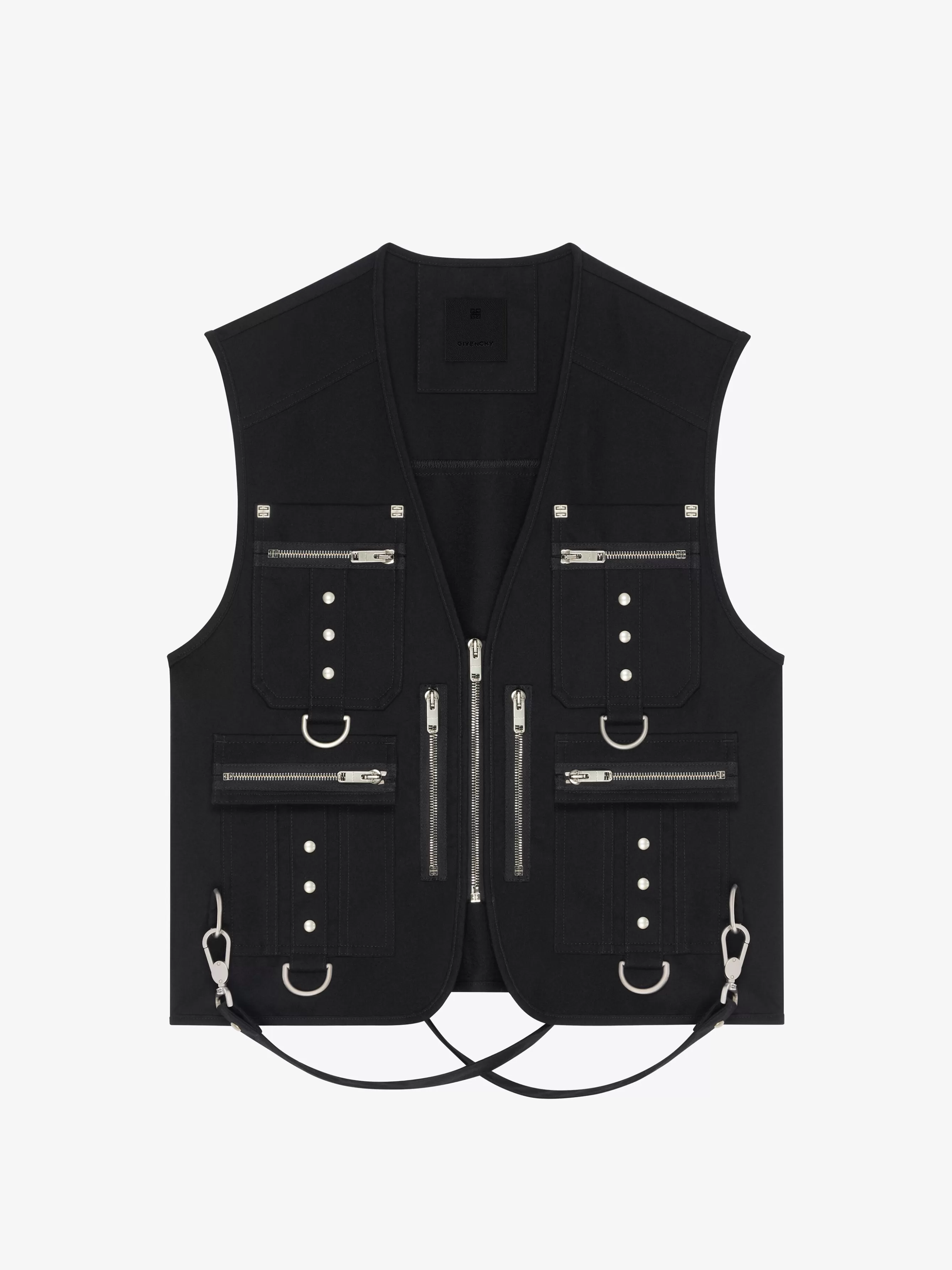 GIVENCHY Jackets & Coats-Multipocket waistcoat in wool with suspenders