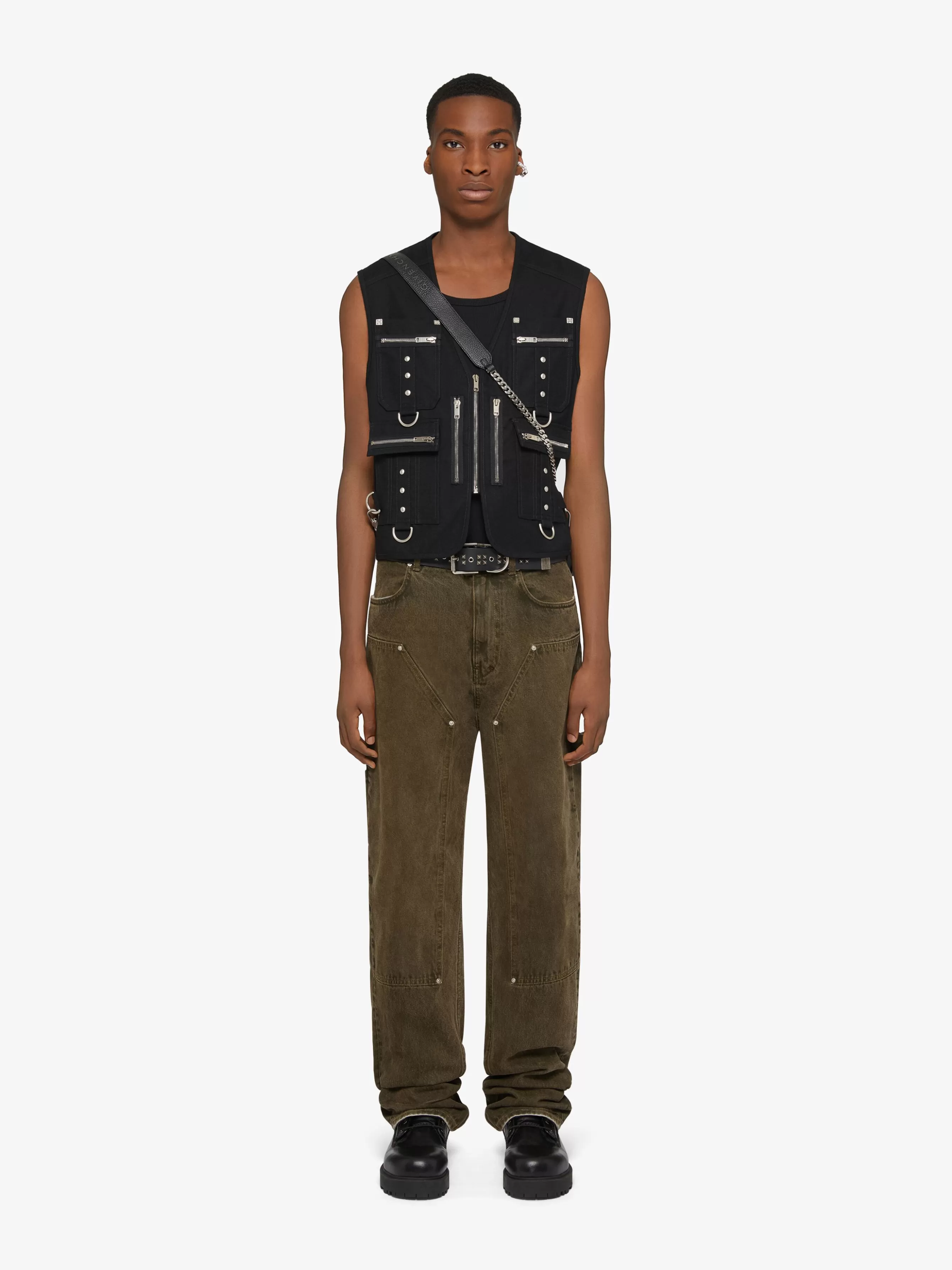 GIVENCHY Jackets & Coats-Multipocket waistcoat in wool with suspenders