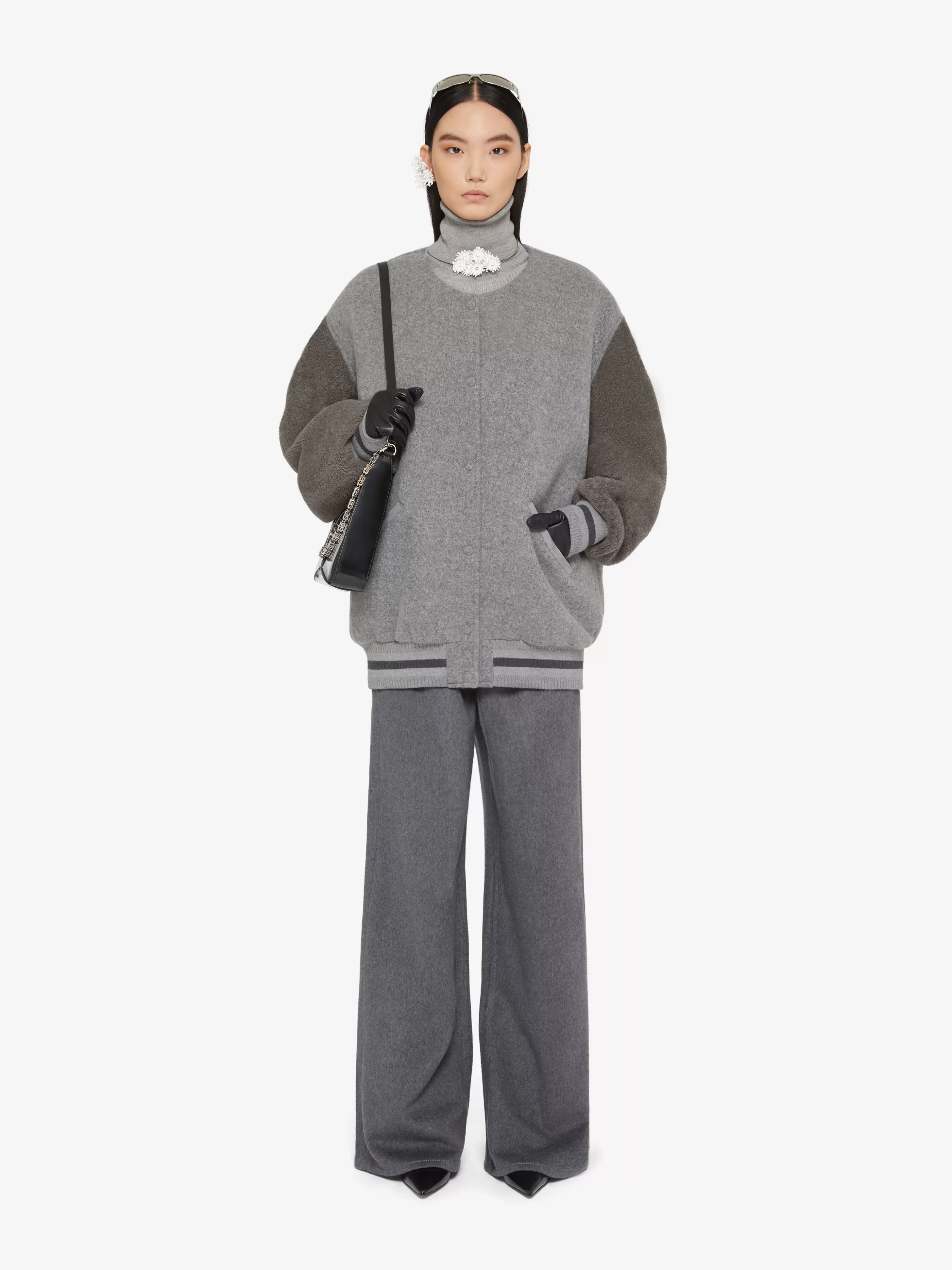 Women GIVENCHY Slides & Sandals | Boots & Booties-Oversized varsity jacket in double face wool and shearling
