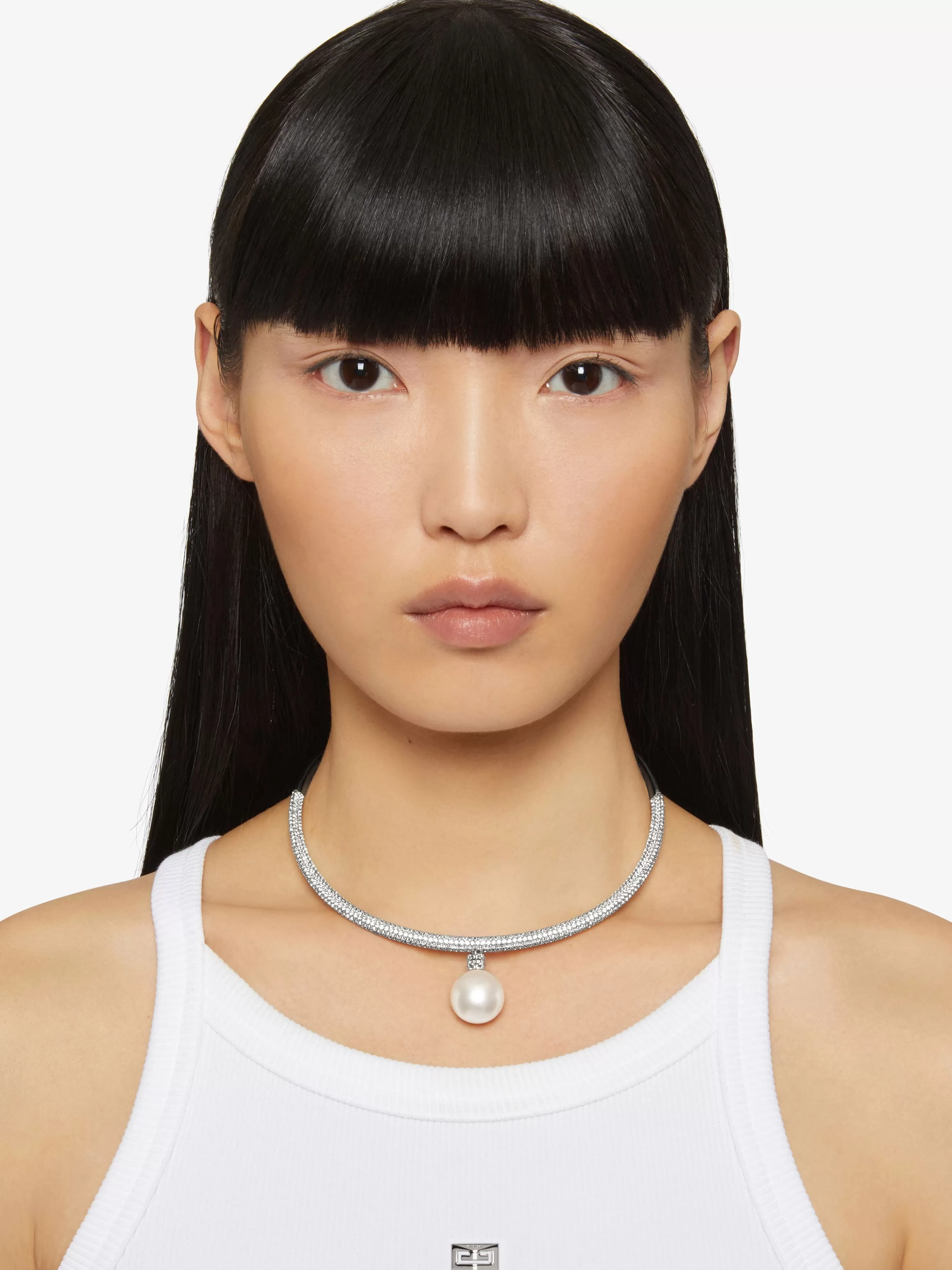 GIVENCHY Jewelry-Pearl torque necklace in metal with pearl and crystals