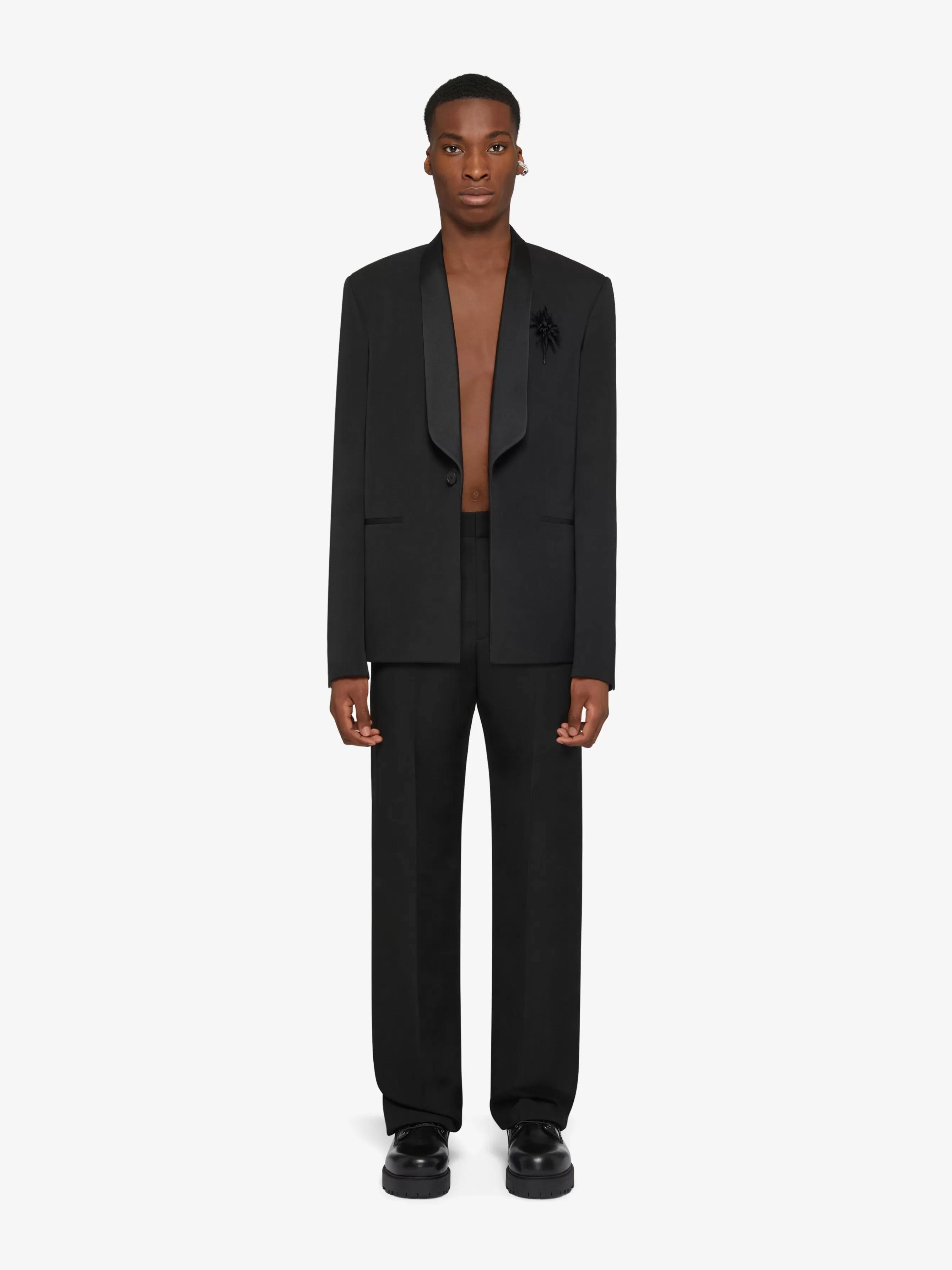 GIVENCHY Pants-Slim fit tailored pants in wool with satin details