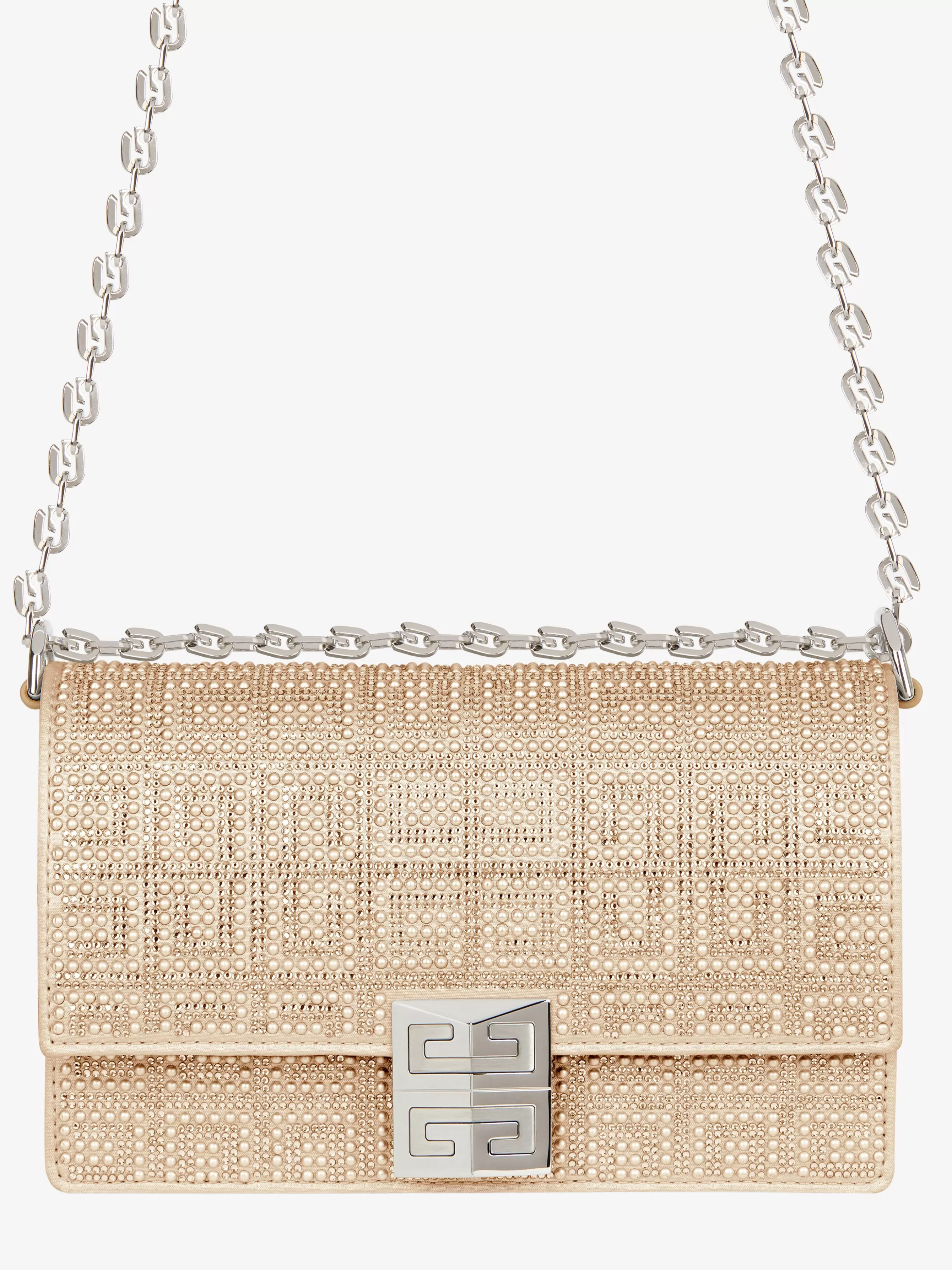 Men/Women GIVENCHY Sneakers | Heels-Small 4G bag in satin with 4G studs, strass and chain