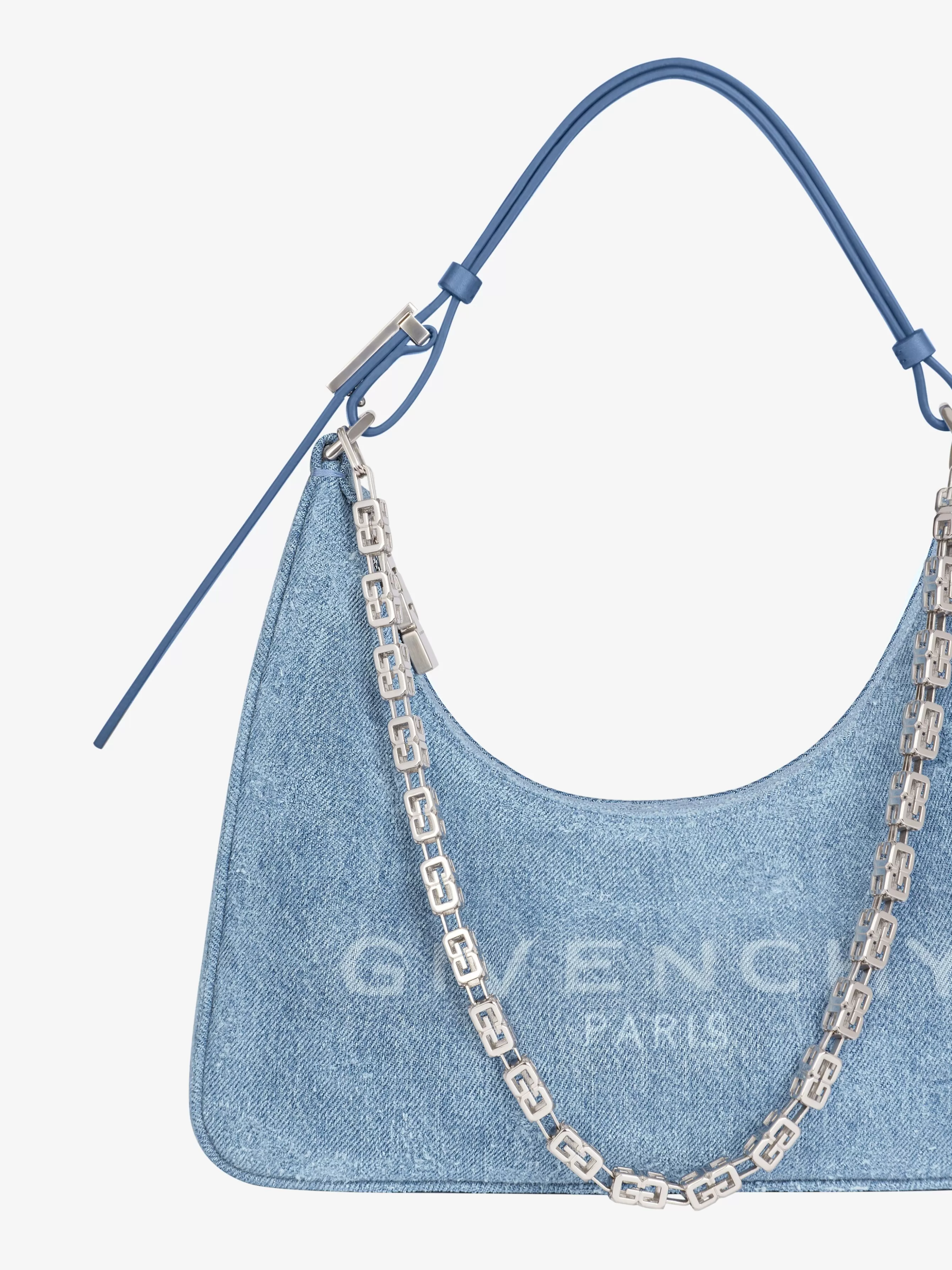 GIVENCHY Shoulder Bags-Small Moon Cut Out bag in washed denim with chain